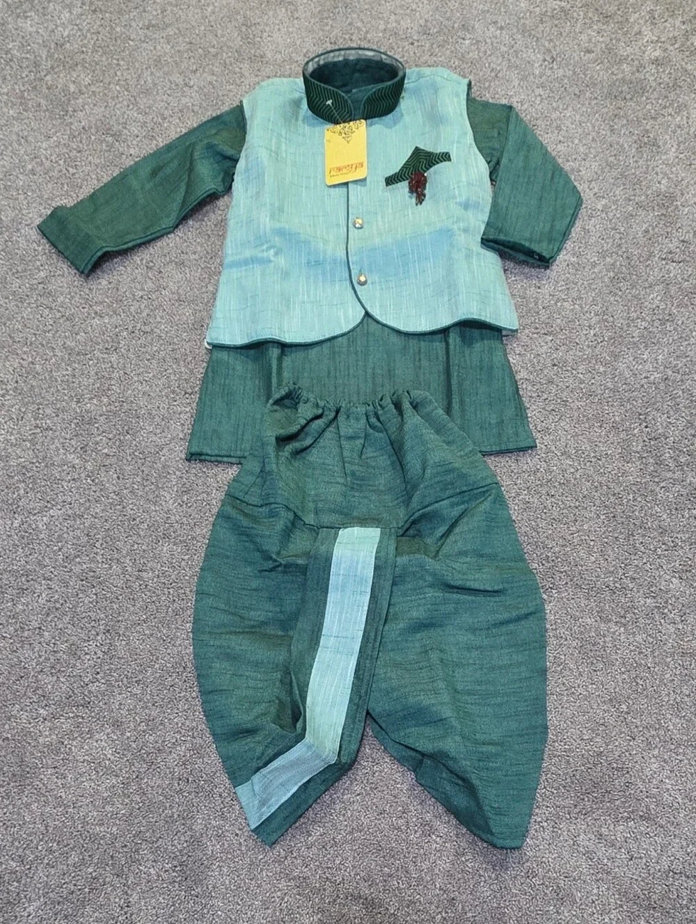 Boys Party Kurta Set, Green. Size: 3-4Yrs